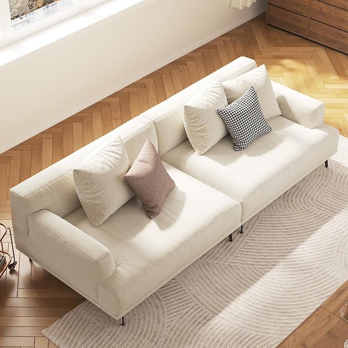 4-Seater Living Room Sofa - Modern Leisure Modular Sofa with Wooden Frame and Metal Legs, Soft Cotton-Linen Fabric, Easy to Install, Suitable for Office, Apartment, and Living Room, Grey, 110.2"