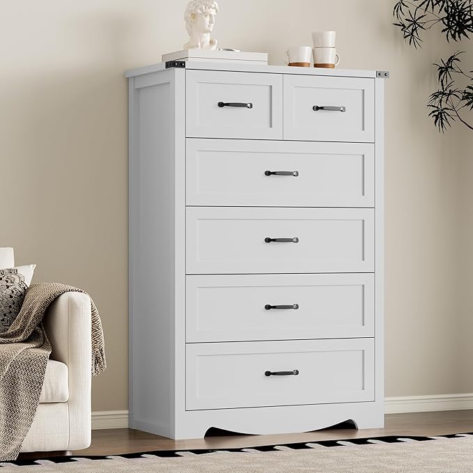 BORNOON Tall 6-Drawer Dresser for Bedroom, Modern Wooden Chest of Drawers with Metal Handles, Anti-Tipping Design, Sturdy and Stable Storage Organizer for Living Room, Entryway, Home Office, Standard