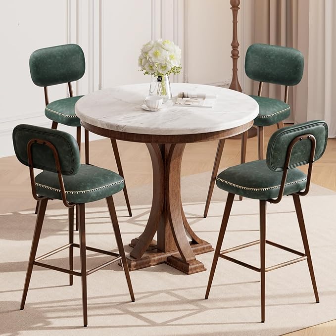 MALOL 26“ PU Leather Swivel Bar Stools Set of 4, Mid Century Counter Height Bar Chairs with Low Back and Metal Legs, Modern Bar Stool Chair for Kitchen Island, Green