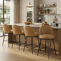 26" Counter Height Swivel Bar Stools Set of 4, Upholstered Faux Leather Barstools with Backs and Metal Legs for Kitchen Island,Brown