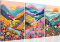 Colorful Watercolor Mountain Canvas Wall Art Set of 3 Boho Flower Picture Wall Decor Abstract Nature Landscape Artwork Paintings Posters Print for Living Room Bedroom Office 24x16In Framed