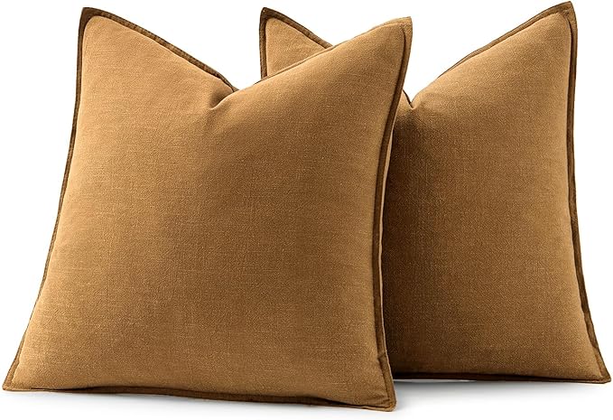 MIULEE Decorative Linen Euro Sham Pillow Covers 24x24 Hazel Boho Farmhouse Neutral Couch Throw Pillows for Bed Pack of 2 Accent Modern Pillowcase Sofa Livingroom Home Decor