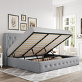 Allewie King Size Lift Up Storage Bed, Button Tufted Headboard with Wingback, Hydraulic Support, No Box Spring Needed, Light Grey