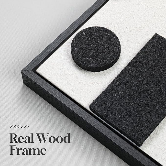 Large 3D Textured Framed Black and White Abstract Wall Art for Living Room, Set of 2 Modern Paintings Artwork for Walls, Minimalist Geometric Pictures for Bedroom Hallway Office Wall Decor 24x36 In