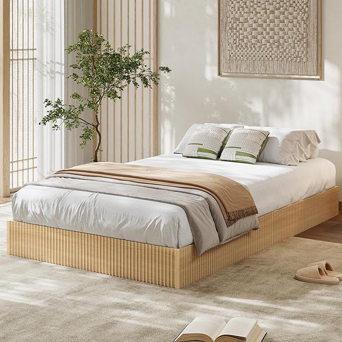 Garvee Twin XL Bed Frame, Wood Platform Bed with Fluted Design, Low Profile BedFrame, Minimalist Bed Base with Noise-Free, Easy Assembly, No Box Spring Needed, Natural