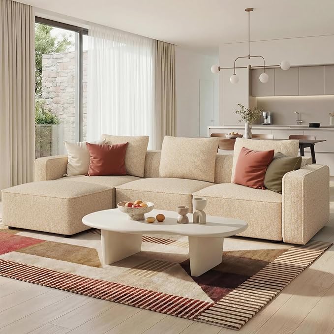 Welzona 103" Modular Sectional Sofa, Minimalist Comfy Cloud Couch Sectional, Tool-Free Setup Couches for Living Room, Wood Frame l Shaped Couch with Ottoman, 22" Deep Seat Chenille Cloud Sofa