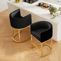 Modern Counter Height Bar Stools,Bar Stools Set of 2,PU Leather Upholstered Barrel Barstools with Backs,26'' Kitchen Island Chairs,Metal Gold Frames,Black Leather