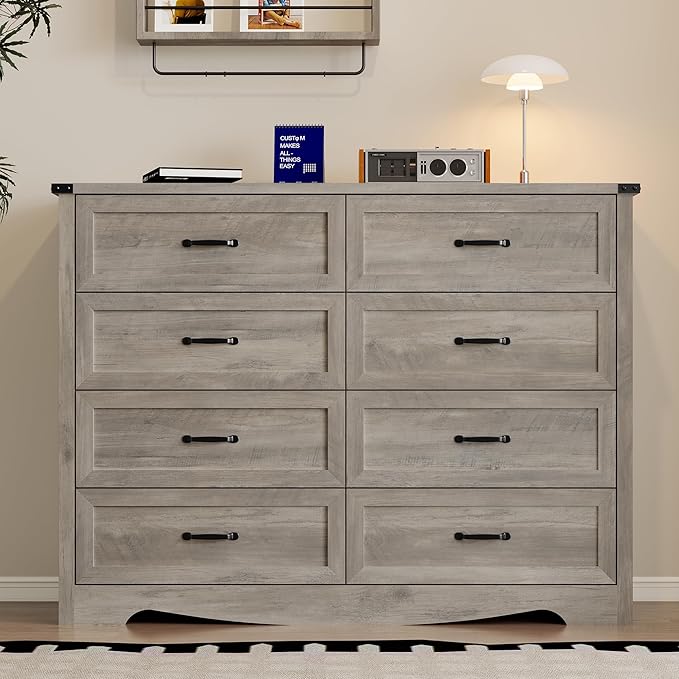 BORNOON 8-Drawer Dresser for Bedroom, Modern Wooden Chest of Drawers with Metal Handles, Anti-Tipping Design, Sturdy and Stable Storage Organizer for Living Room, Entryway, Home Office, Standard