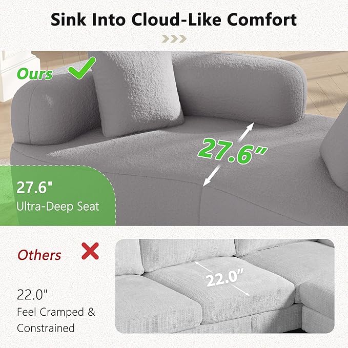 66.93 Inch Curved Loveseat Sofa with High - Density Foam Cushion, Full Compression Modular 2-Seater Couch, No Assembly Required, for Small Spaces & Living Room, Pearl Grey