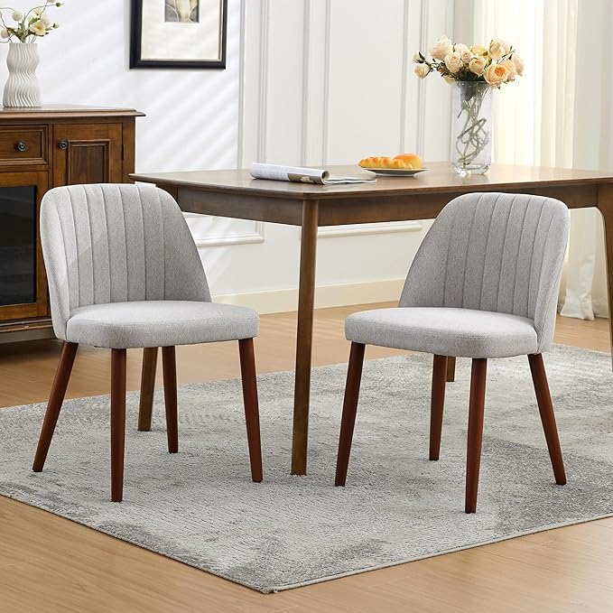 GarveeHome Wooden Dining Chairs Set of 2, Upholstered Kitchen Dining Room Chairs with Padded Seat and Wood Legs, Modern Fabric Side Dinner Chair for Kitchen, Dining Room, Restaurant, Cafe, Grey
