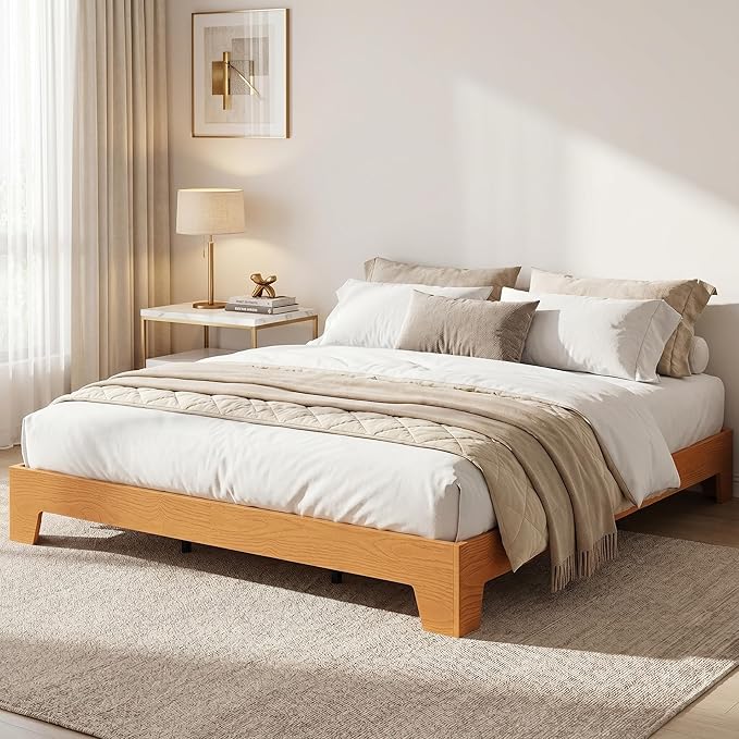 GarveeHome King Size Platform Bed Frame, Minimalist Wood Bed Frame No Headboard Needed, Sturdy Low Profile Bed with Natural Wood Grain, Noise-Free & Easy Assembly