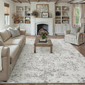 8x10 Fluffy Area Rug Grey Shag Neutral Carpet for Living Room Soft Medium Pile Floral Large Rug for Bedroom Dorm Office Dining Room Kitchen Nursery Modern Decor