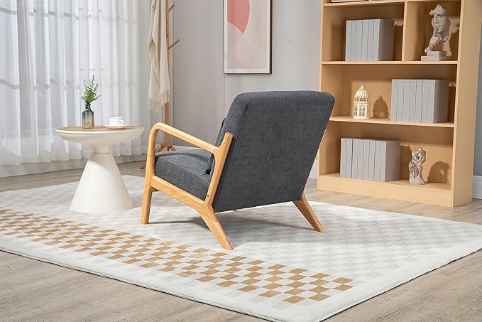 KEIKI Mid Century Modern Accent Chair, Comfortable Chair for Bedroom and Living Room, with Wooden Frame and Supportive Waist Pad