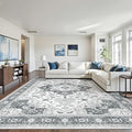 Washable 9x12 Area Rug,Vintage Floral Area Rugs with Non Slip Backing Stain Resistant Grey Carpet for Bedroom Dining Room Indoor Large Soft Rug Home Decoration (9x12,Grey)