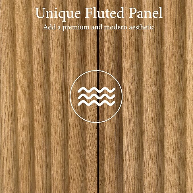 Brafab 67" Fluted Armoire Wardrobe Closet with Drawers and Doors, Wooden Wardrobe Cabinet with Adjustable Shelves, Modern Storage for Clothes, Dream Wardrobe Wall for Bedroom, Natural (3 pcs)