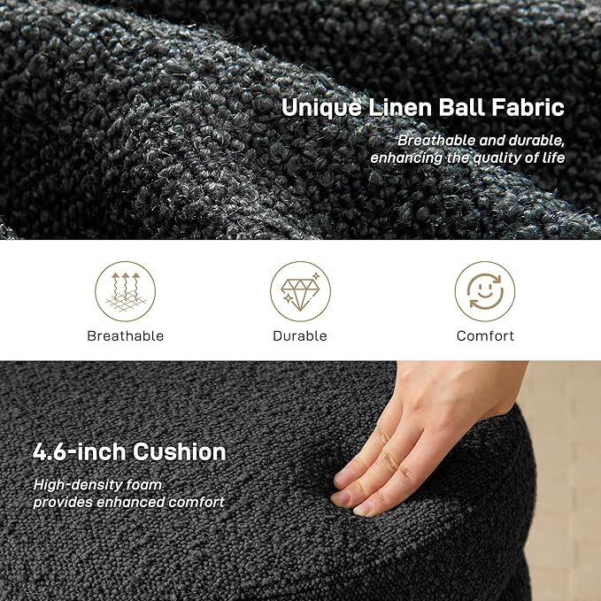 Krcix Round Ottoman with Storage Boucle Ottoman Stool with Storage Removable Lid for Living Room Modern Vanity Sorage Stool Foot Rest Bedroom Dorm Gifts Set of 2 (Black)