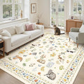 Soalmost Cat 5x7 Area Rugs for Living Room, Machine Washable Animal Floral Vintage Rug Non-Slip Low Pile Soft Throw Rugs for Kitchen Dining Room Bedroom Nursery Playroom (5 x 7,Beige)