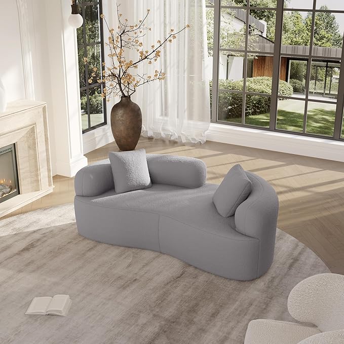 66.93 Inch Curved Loveseat Sofa with High - Density Foam Cushion, Full Compression Modular 2-Seater Couch, No Assembly Required, for Small Spaces & Living Room, Pearl Grey