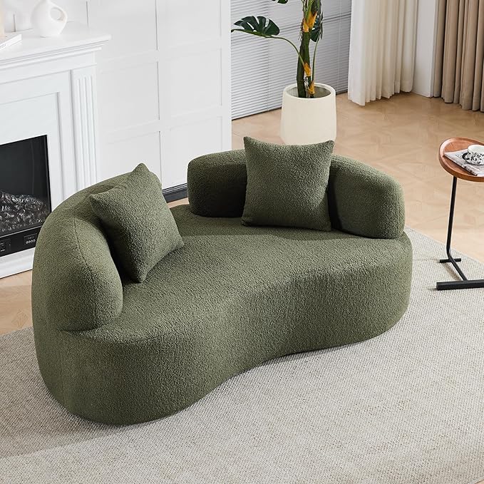 66.93 Inch Curved Loveseat Sofa with High - Density Foam Cushion, Full Compression Modular 2-Seater Couch, No Assembly Required, for Small Spaces & Living Room, Olive Green