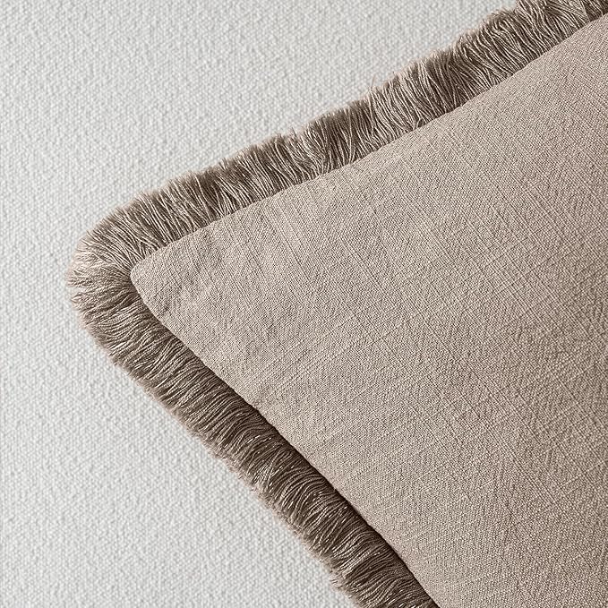 MIULEE Decorative Throw Pillow Covers Neutral Linen Fringe Throw Pillows Euro Shams Set of 2 Dune Boho Farmhouse Cushion Covers for Couch Sofa Bed Living Room Spring Home Decor 26x26 Inch
