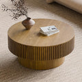 Round Coffee Table with Storage, Modern Wooden Coffee Table with Solid Wood Veneered, Circle Center Table Accent Tea Table for Living Room Apartment Small Space (31.5''L × 31.5''W × 14''H, Brown)