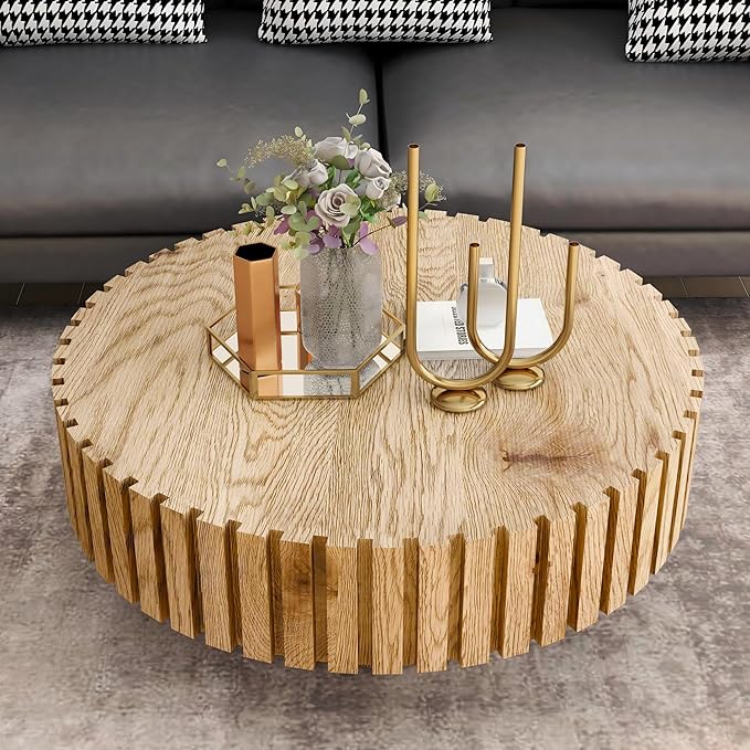 Round Coffee Table for Living Room, 31.5" Circle Wood Center Table with Pedestal for Apartment, Easy Assembly, Natural