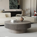 39.37'' Round Coffee Table with Storage, Solid Wood Veneered Modern Drum Coffee Table Accent Tea Table for Living Room, Bedroom, Apartment or Office-Gray