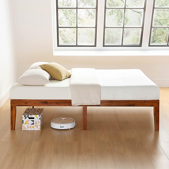 Mellow Naturalista Classic 16 Inch Solid Wood Platform Bed with Wooden Slats, Cherry, Full