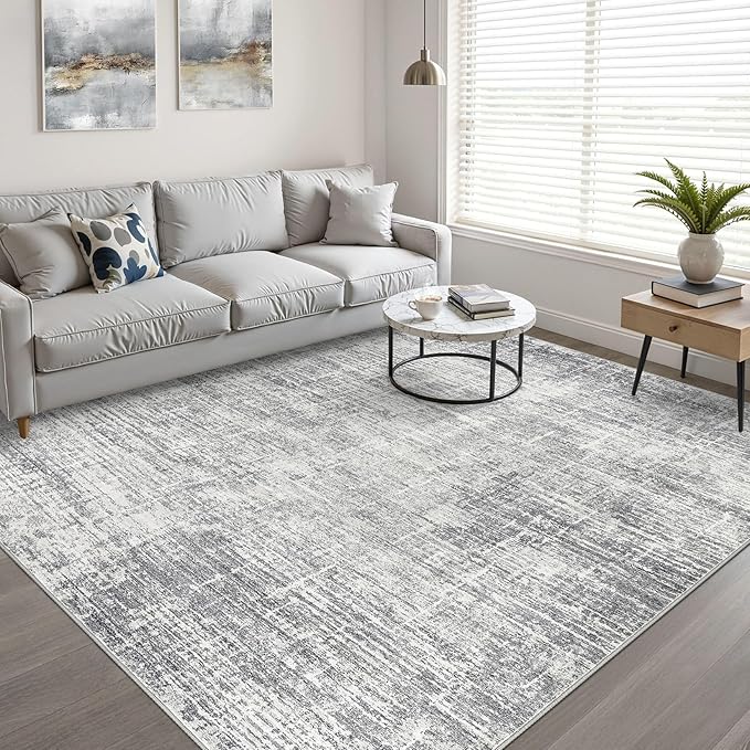 12x15 Area Rug Living Room: Washable Large Neutral Grey Rugs Abstract Soft Modern Stain Resistant Indoor Floor Non-Slip Carpet for Bedroom Nursery Kids Office Playroom Dining Room Under Table Home