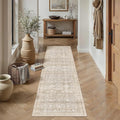 2x8 Beige Washable Floral Hallway Runner Rug Kitchen Vintage Traditional Low Pile Non Slip Long Area Rug Retro Distressed Soft Carpet Entryway Beside Bed Living Room Office Porch