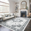 befbee Washable Area Rug 5x7, Area Rugs Stain Resistant Neutral Washable Rugs for Living Rooms Bedroom Vintage Non-Slip Thin Large Size Area Rug（Grey）
