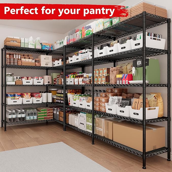 5 Tier Metal Shelving Unit Storage Shelves Load 1500LBS,Adjustable Wire Shelving Pantry Shelves for Storage,Kitchen Shelves Storage Rack for Commercial Garage Shelving Heavy Duty,61.7"W*72.4"H*15.8"D