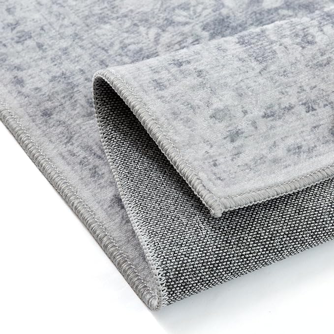 PureCozy Washable Area Rug 2x3, Small Non-Slip Gray Entryway Door Mat Vintage Low Plie Thin Indoor Kitchen Bathroom Rug Retro Accent Throw Entrance Bedroom Office Carpet Grey