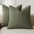 Foindtower Set of 2 Decorative Linen Check Throw Pillow Covers Neutral Farmhouse Vintage Cushion Covers Modern Boho Home Decor for Sofa Chair Couch Bedroom Living Room,20×20 Inch,Olive Green