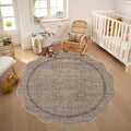GarveeHome Scalloped Washable Round Rugs, Non-Slip Soft Round Rug 4ft Ultra-Thin, Small Boho Circle Stain Resistant Low Pile Carpet for Entryway Kitchen Bedroom Nursery Bathroom, Brown