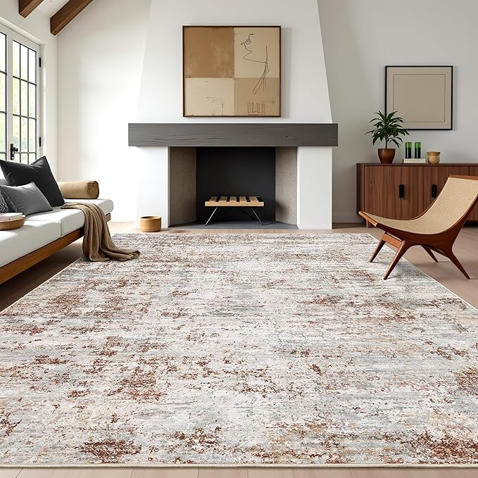 Art&Tuft 6x9 Area Rugs, Anti-Slip Backing Abstract Area Rug 6x9, Stain Resistant 6x9 Rugs for Living Room, Foldable Machine Washable Area Rug(6'x9', Rust)