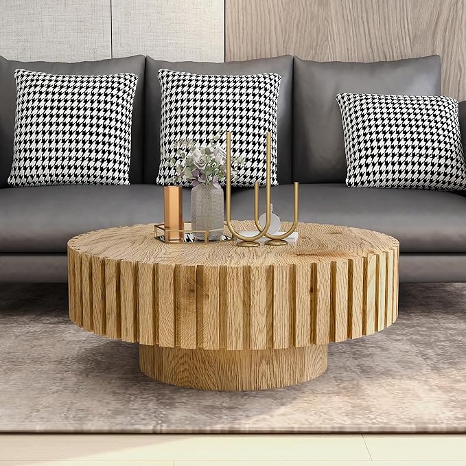 Round Coffee Table for Living Room, 31.5" Circle Wood Center Table with Pedestal for Apartment, Easy Assembly, Natural