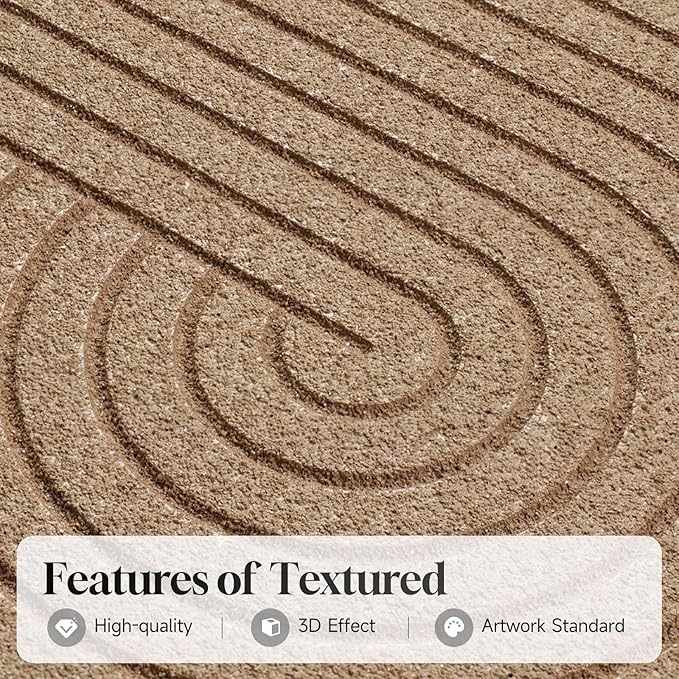 Large 3D Textured Framed Neutral Abstract Wall Art Set, 2 Piece Modern Minimalist Paintings Artwork for Walls, Beige Brown Geometric Line Pictures for Living Room Bedroom Hallway Wall Decor 24x36 In