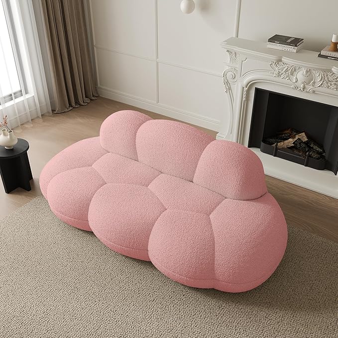 JACH 3 Seater Cloud Sofa for Living Room, Modern Sherpa Upholstered Couch, Minimalist Leisure Sofa, Comfy Cloud Couch for Apartment, Small Space, No Assembly Required (Pink)
