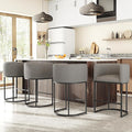 26" H Counter Height Bar Stools Set of 4, Modern Barrel Counter Stools with Backrest and Arms, Linen Fabric Upholstered Accent Barstools for Kitchen Island,Support 450 LBS (Gray)