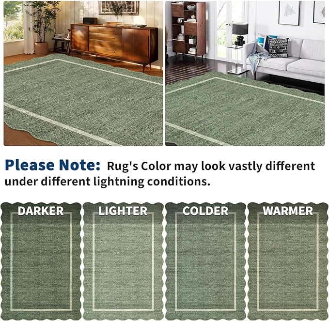 GarveeHome Scalloped Small Area Rug 2x3 Entryway Mat with Rubber Backing Stain Resistant Throw Carpet Modern Solid Color Bath Mat Contemporary Washable Rug for Living Room Bedroom Dining Room Kitchen