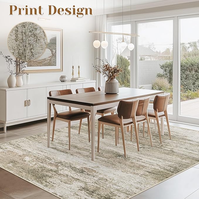 Washable Rug 6x9 Area Rugs for Living Room: Neutral Soft Rug Abstract Non Slip Low Pile Modern Carpet for Bedroom Kitchen Nursery Office Dining Room Indoor (Brown, 6'x9')