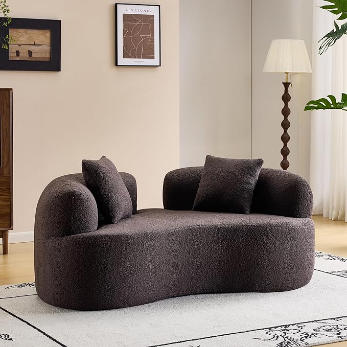 66.93 Inch Curved Loveseat Sofa with High - Density Foam Cushion, Full Compression Modular 2-Seater Couch, No Assembly Required, for Small Spaces & Living Room, Dark Brown