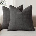 Foindtower Set of 2 Decorative Linen Check Throw Pillow Covers Neutral Farmhouse Vintage Cushion Covers Modern Boho Home Decor for Sofa Chair Couch Bedroom Living Room,24×24 Inch,Charcoal