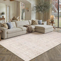 5x7 Washable Neutral Area Rug for Living Room Beige Floral Non Slip Low Pile Throw Rug Modern Traditional Stain Resistant Carpet Bedroom Kitchen Playroom Office Dining Room