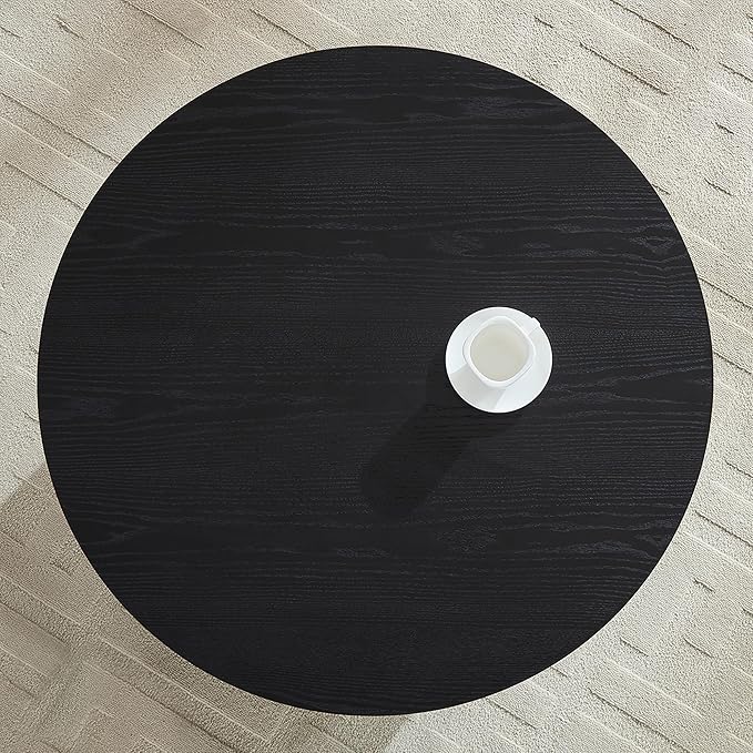 33.07" Round Coffee Table with Storage, 2 Tier Modern Wood Center Table with Drawer, 2 Tiers and 1 Drawer, Accent Table for Living Room, Apartment, Small Space.(Black)