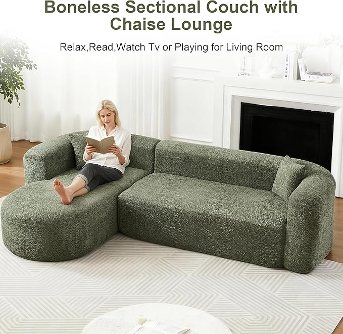 109.4" Sectional Couch with L-Shaped Chaise, Boneless Modular Sectional Sofa, Soft Chenille Sofa with Deep Seat for Living Room, No Assembly(Left-Facing Chaise, Green) | Breaathable Material