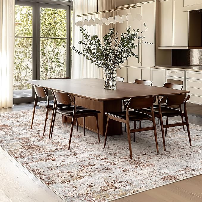 Art&Tuft Washable Rugs 8x10, Anti-Slip Backing Abstract 8x10 Area Rugs, Stain Resistant Large Rugs for Living Room, Foldable Machine Washable Area Rug(8'x10', Rust)