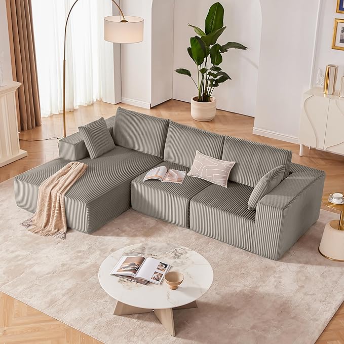 108” Modular Sectional Sofa, Cloud Sectional Couch with Deep Seat, Boneless Couches for Living Room Bedroom, Modern Modular L-Shape Sofa Couch with Chaise (LightGray, Left Facing Chaise)