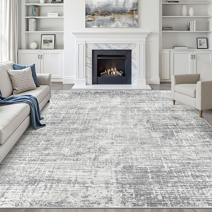 10x13 Area Rug Living Room: Washable Large Neutral Grey Rug Abstract Soft Modern Stain Resistant Indoor Floor Non-Slip Carpet for Bedroom Nursery Kids Office Playroom Dining Room Under Table Home